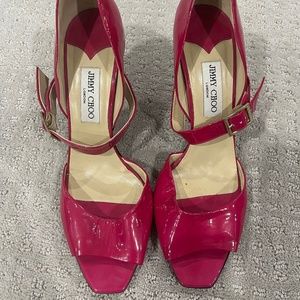 Jimmy Choo Pink Patent Open Toe Heels Size 42